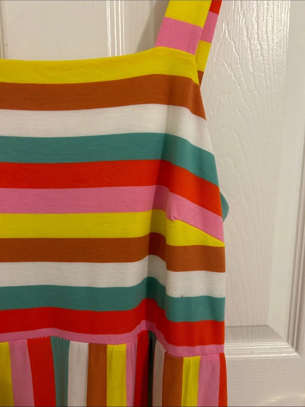J. Crew Maxi Dress Rainbow Stripe Colorful Cotton Square Neck New Size Medium